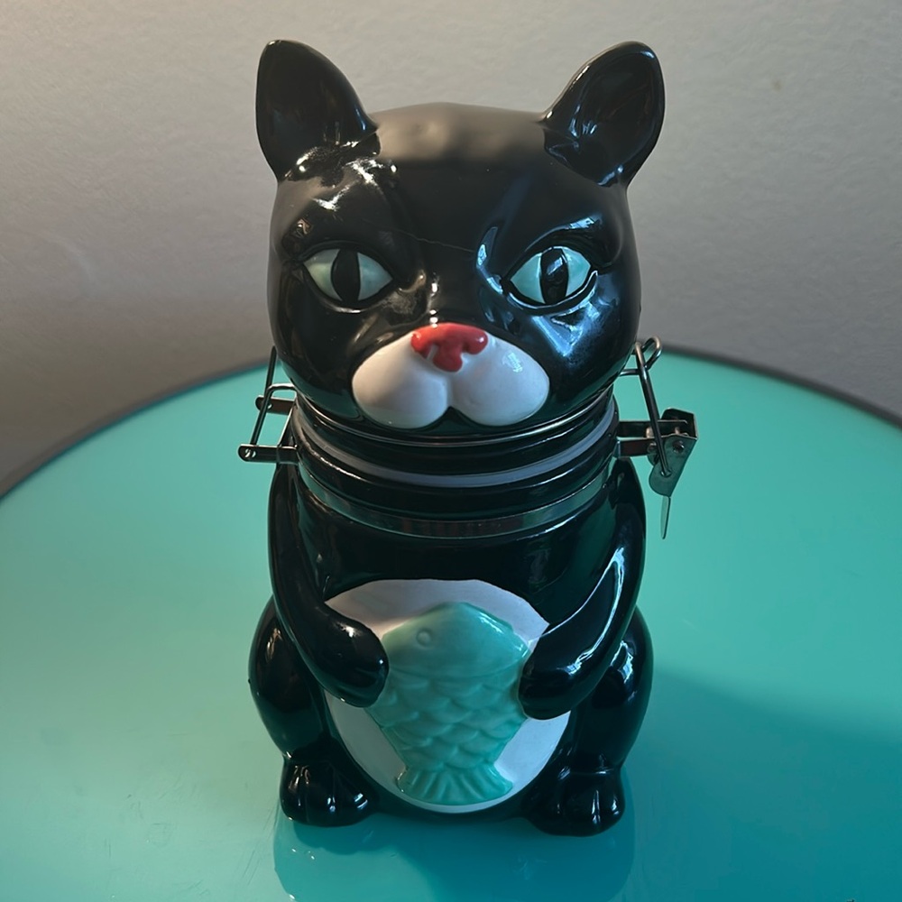 Boston Warehouse Cat Ceramic Jar with Fish Design